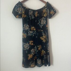 Xhilaration Blue Floral Ruffled Tiered Off-Shoulder Mini Dress